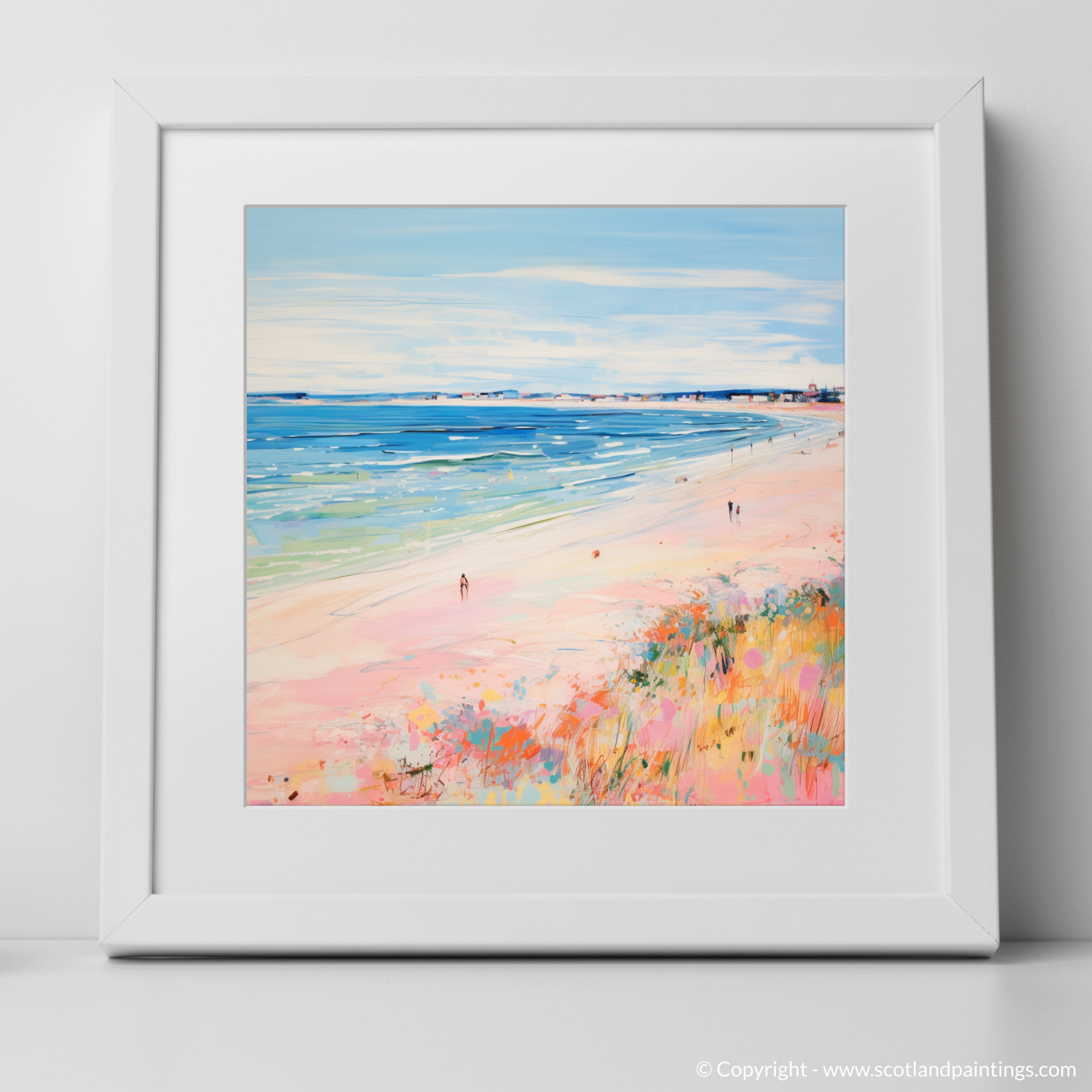 Art Print of Nairn Beach, Nairn in summer with a white frame