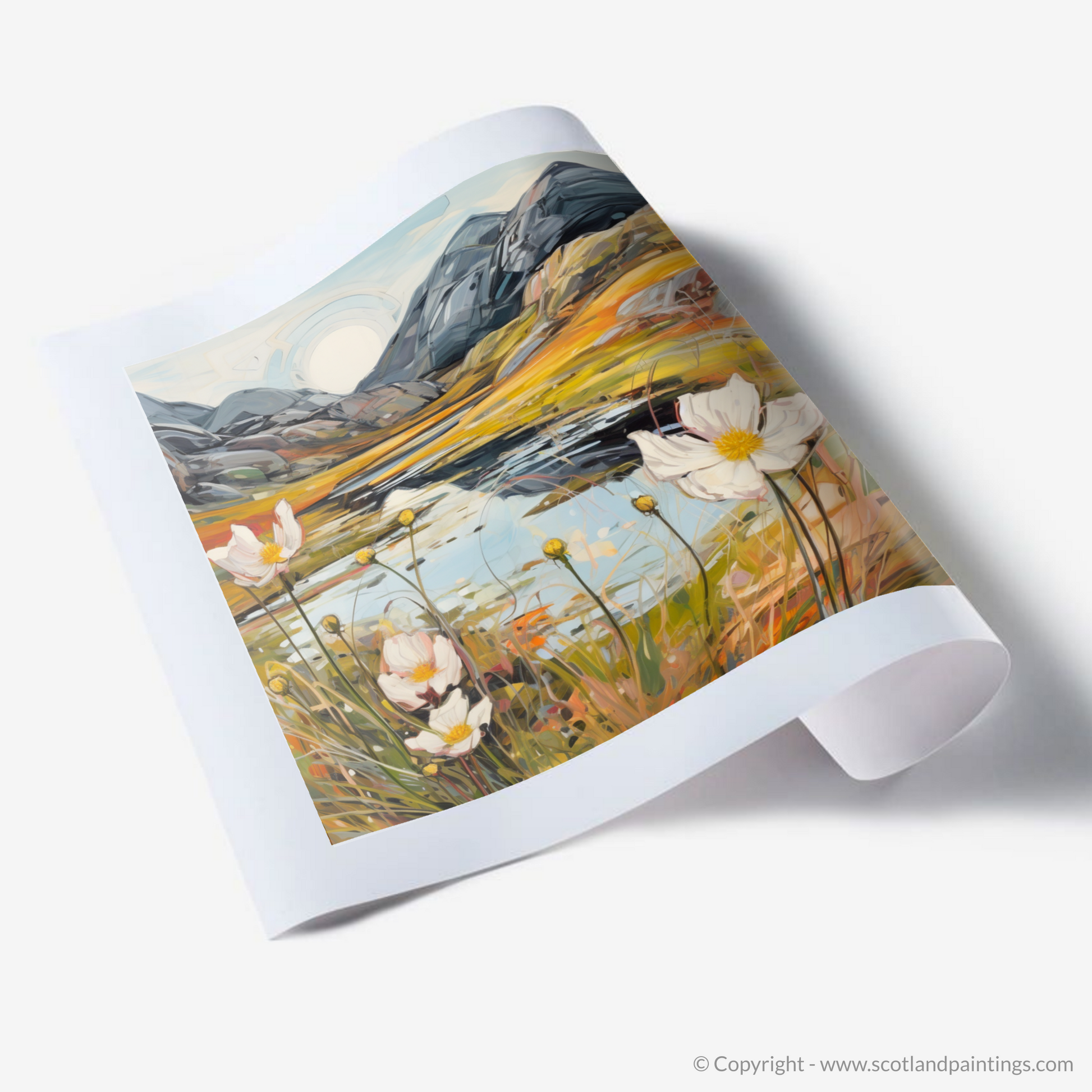 Art Print of Mountain avens near serene lochan in Glencoe