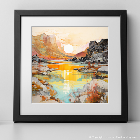 Art Print of Isle of Skye Fairy Pools at golden hour in summer with a black frame