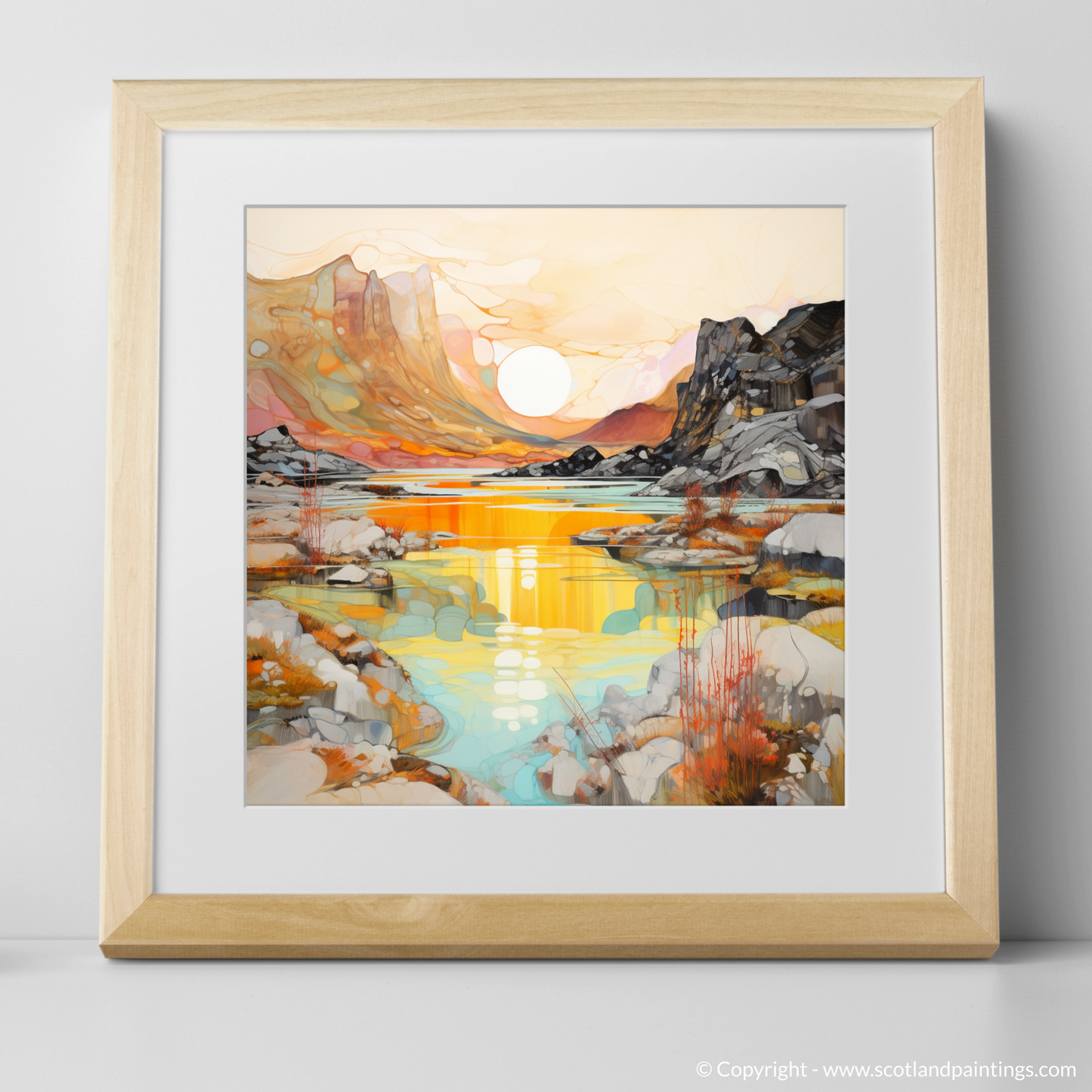Art Print of Isle of Skye Fairy Pools at golden hour in summer with a natural frame