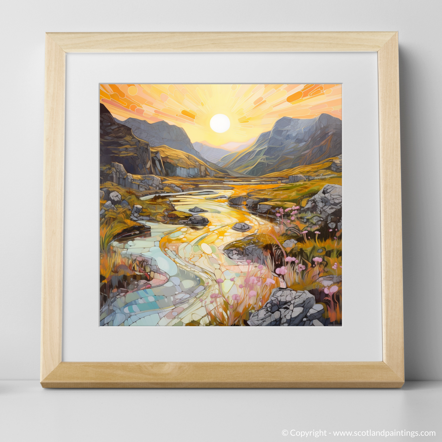 Art Print of Isle of Skye Fairy Pools at golden hour in summer with a natural frame