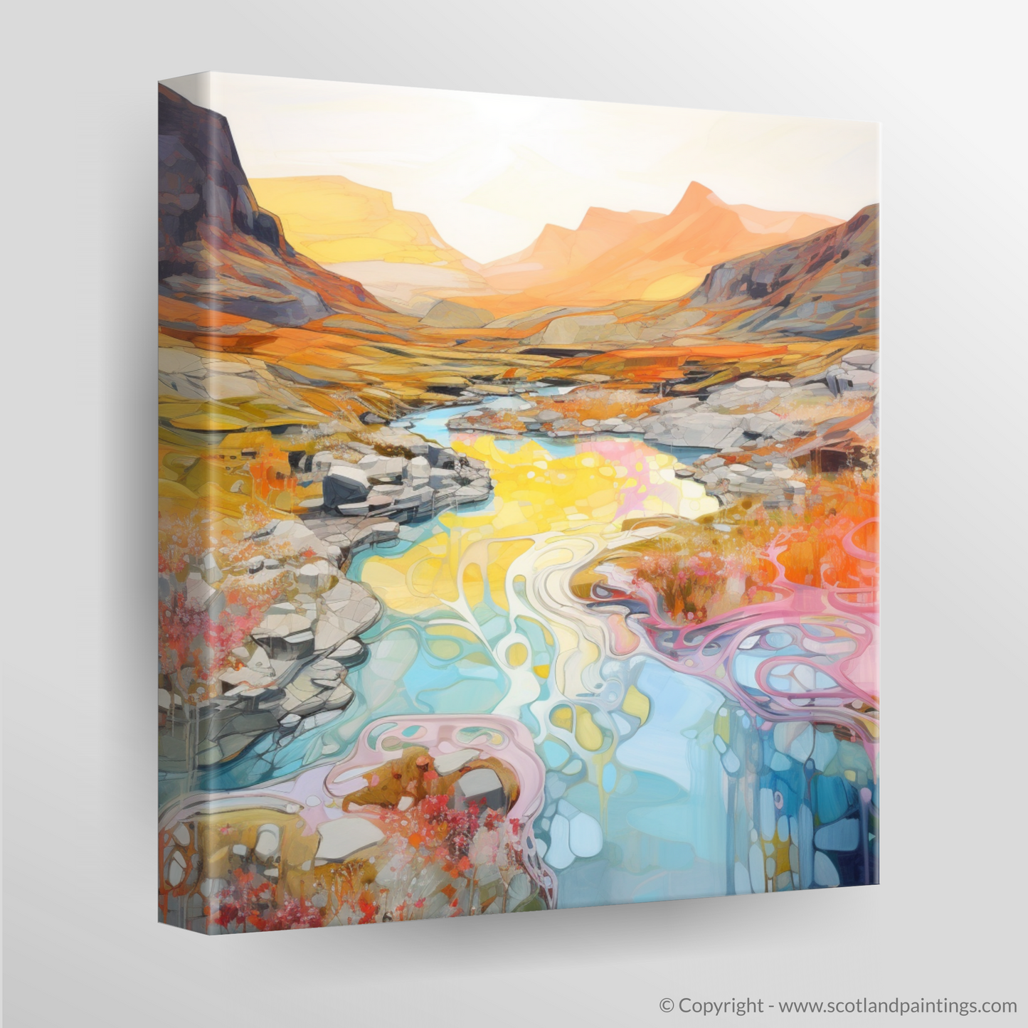 Canvas Print of Isle of Skye Fairy Pools at golden hour in summer