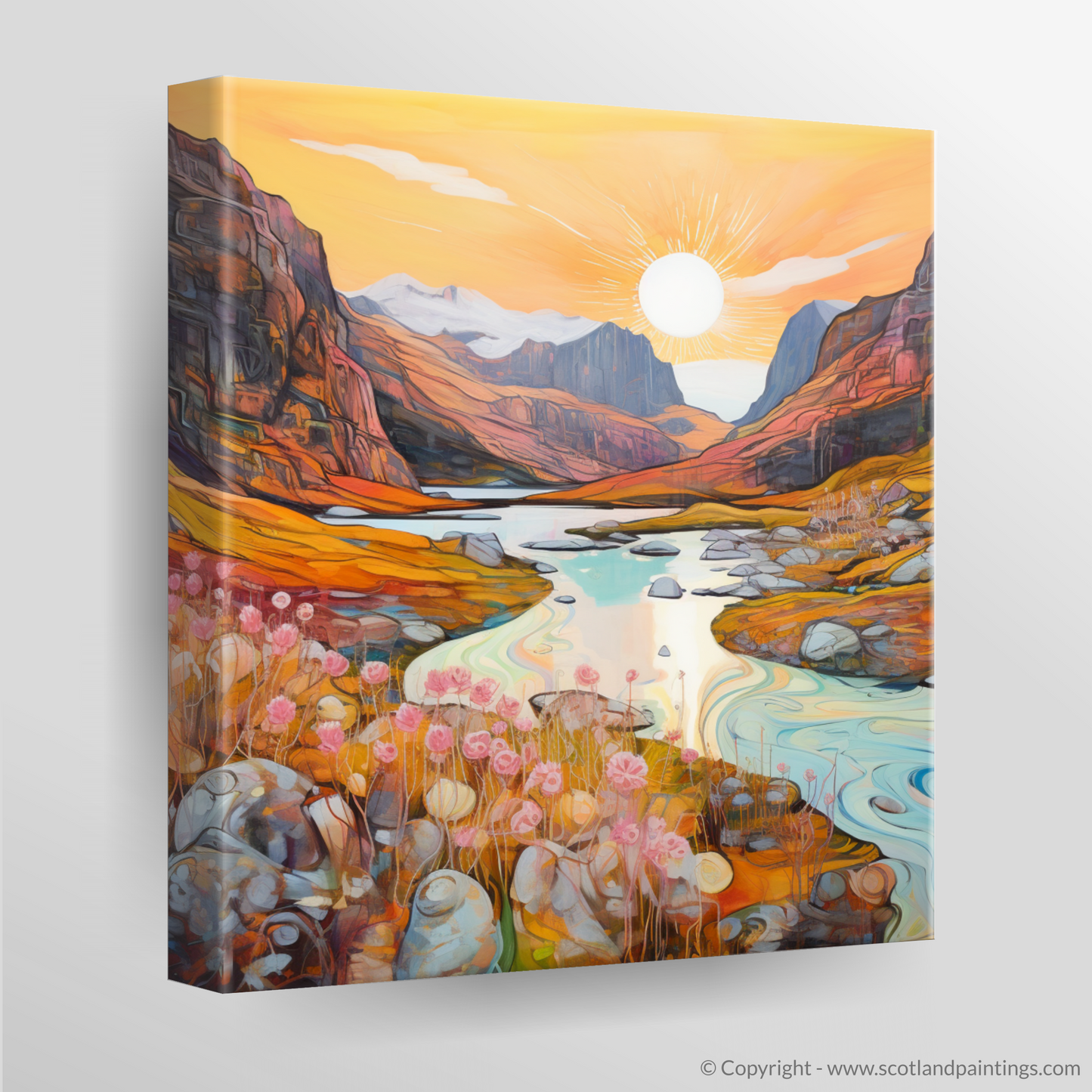 Canvas Print of Isle of Skye Fairy Pools at golden hour in summer