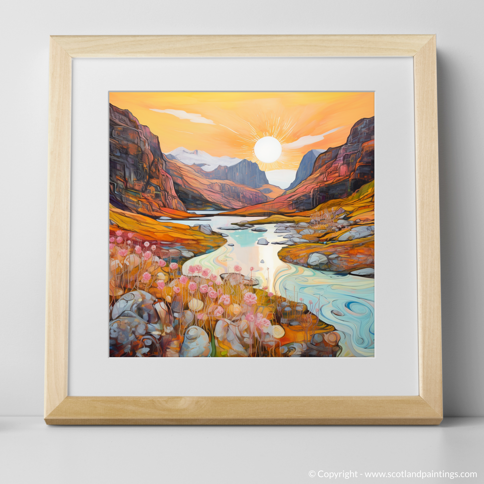 Art Print of Isle of Skye Fairy Pools at golden hour in summer with a natural frame