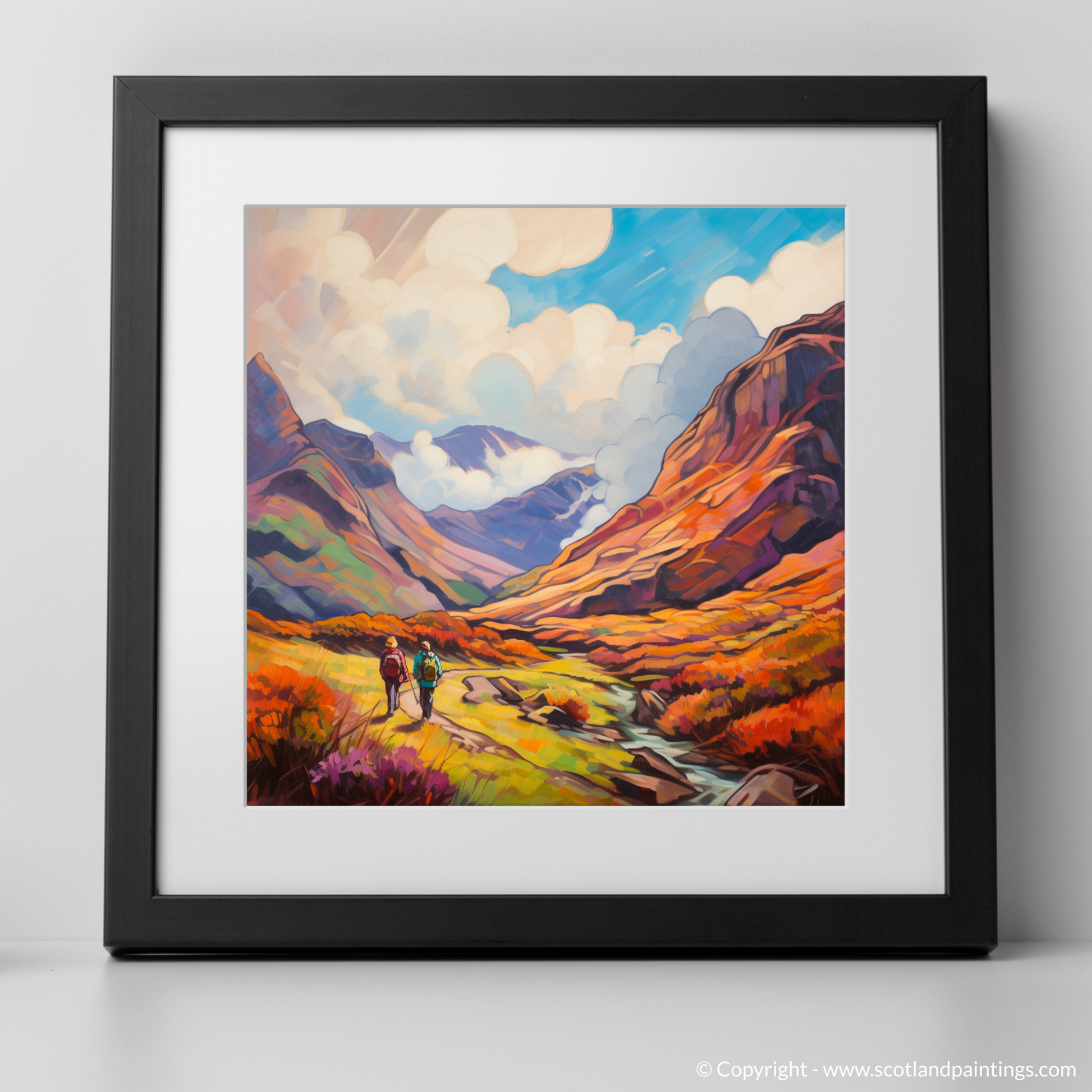 Art Print of Hikers in Glencoe with a black frame