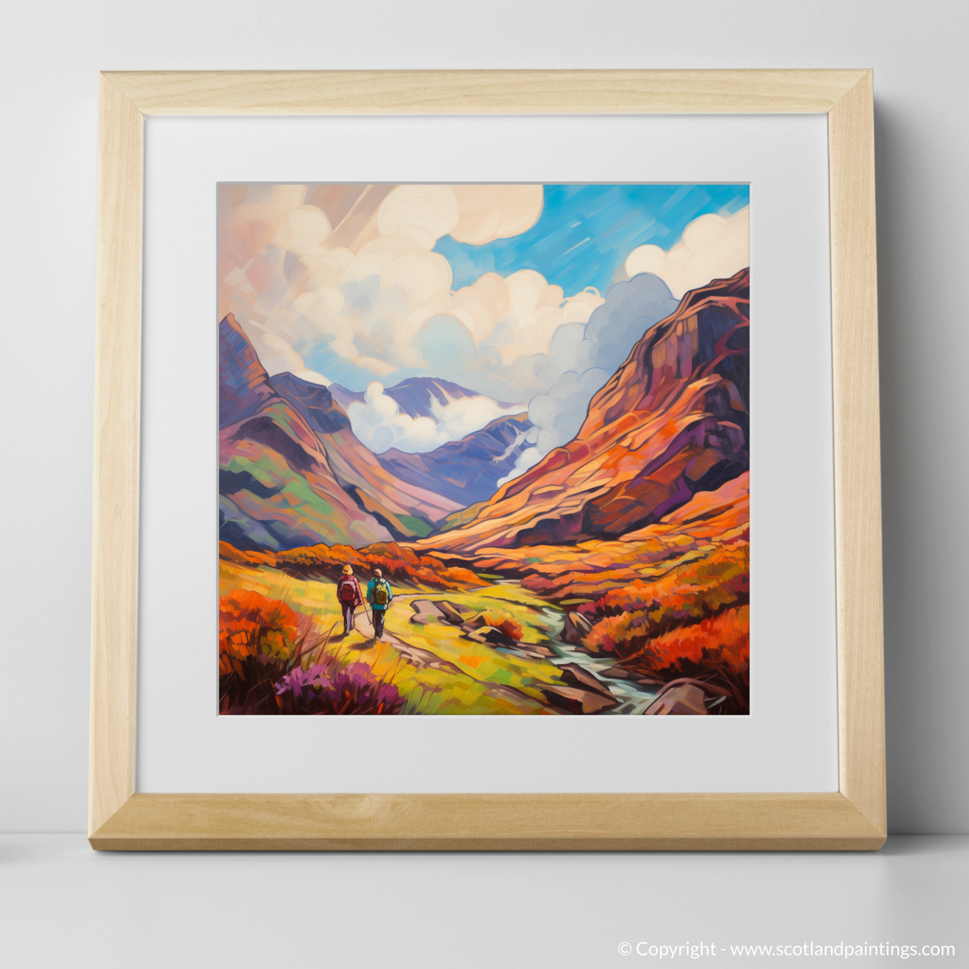 Art Print of Hikers in Glencoe with a natural frame