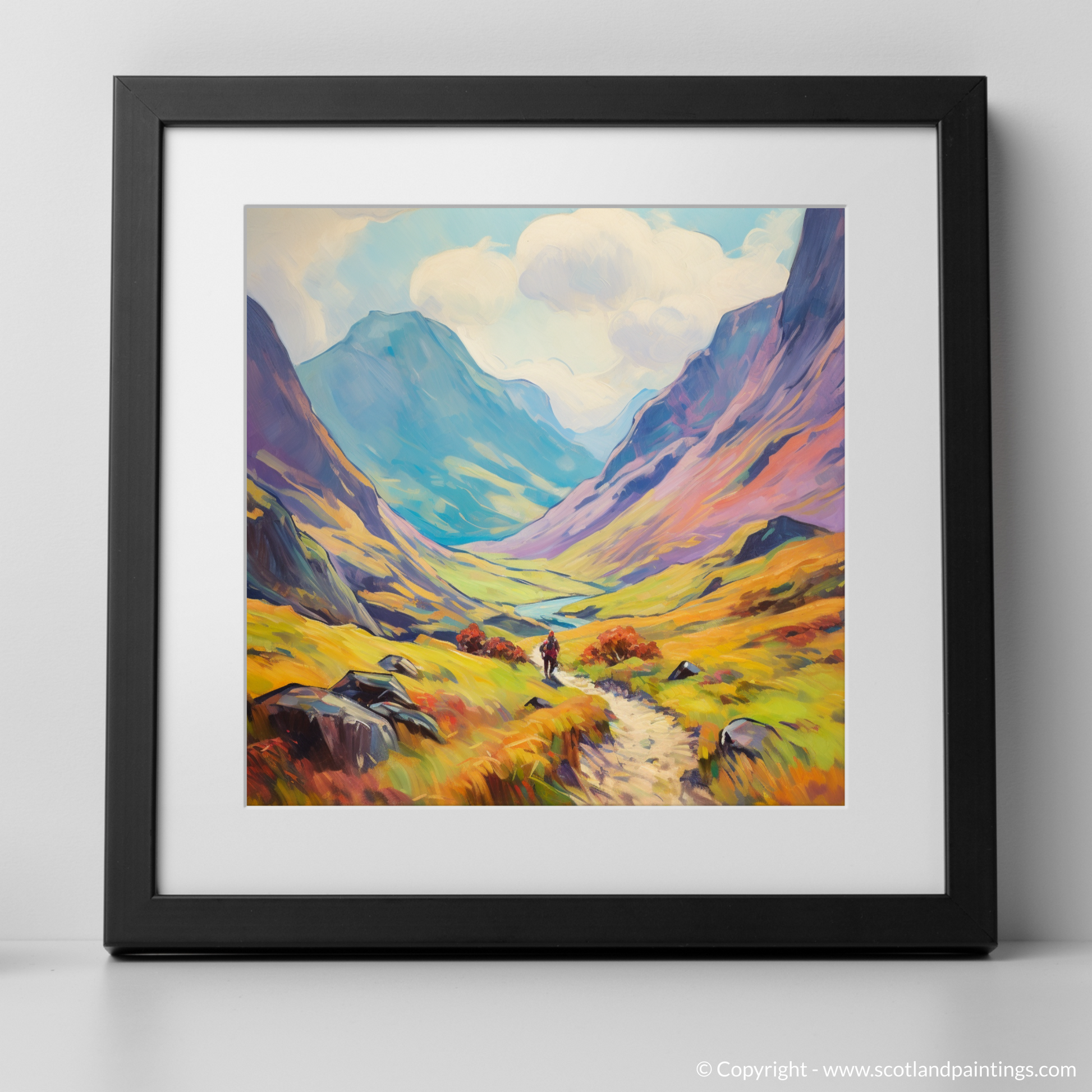 Art Print of Hikers in Glencoe with a black frame