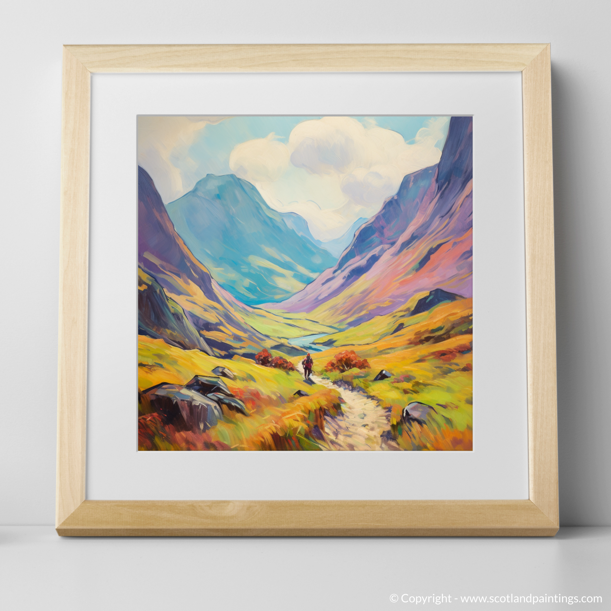 Art Print of Hikers in Glencoe with a natural frame