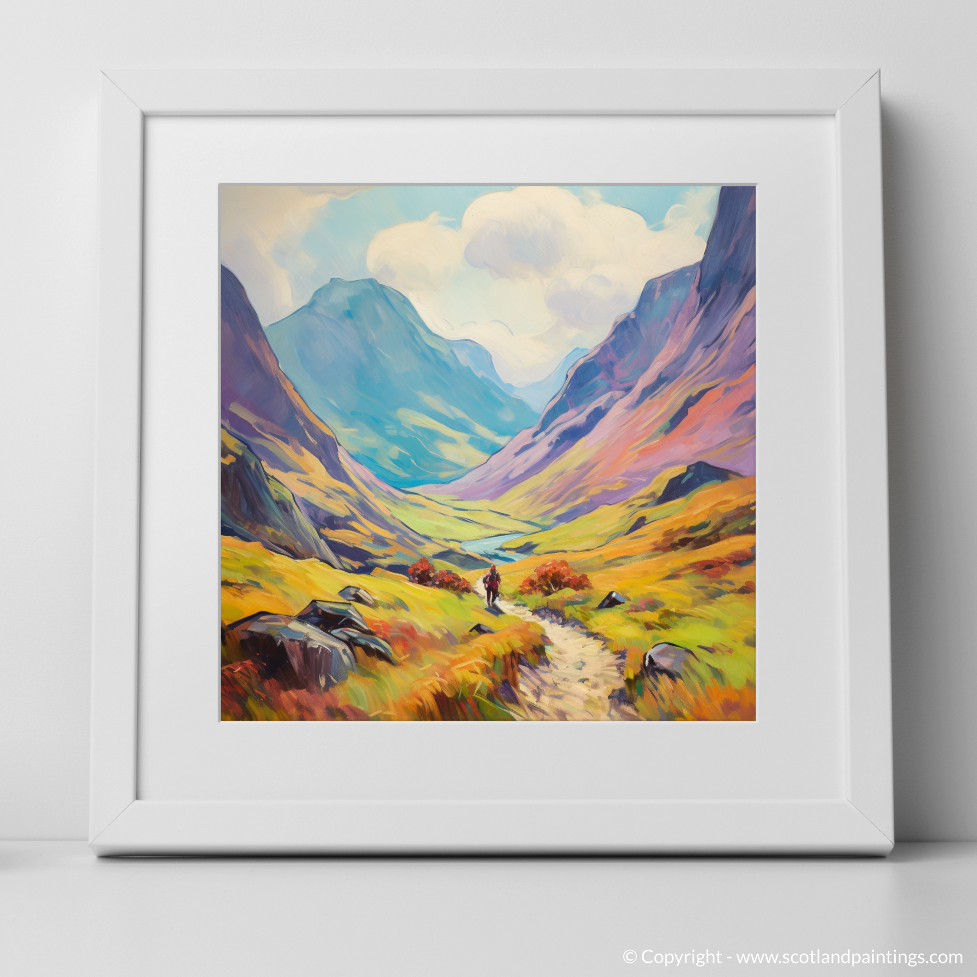 Art Print of Hikers in Glencoe with a white frame