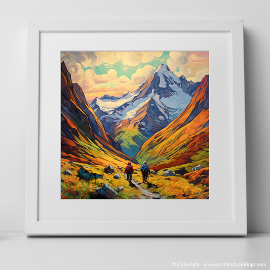 Art Print of Hikers in Glencoe with a white frame