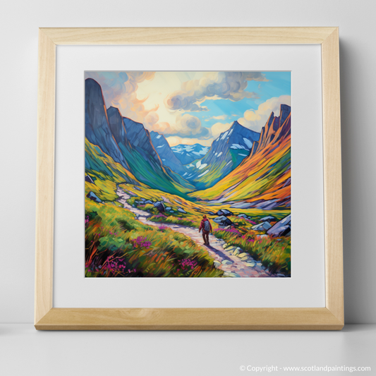 Painting and Art Print of Hikers in Glencoe. Highland Wanderer: An Impressionist Journey through Glencoe.