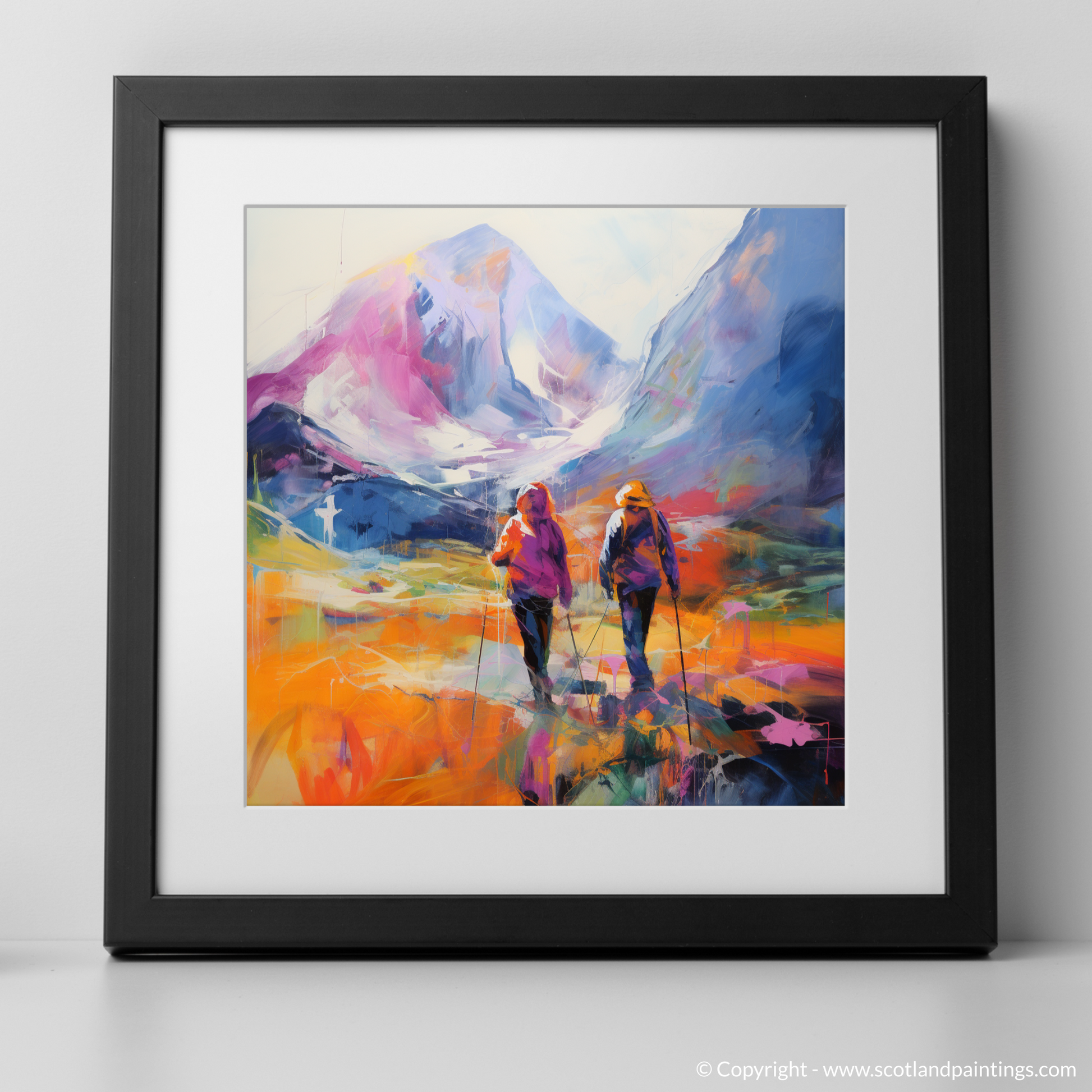 Art Print of Hikers in Glencoe with a black frame