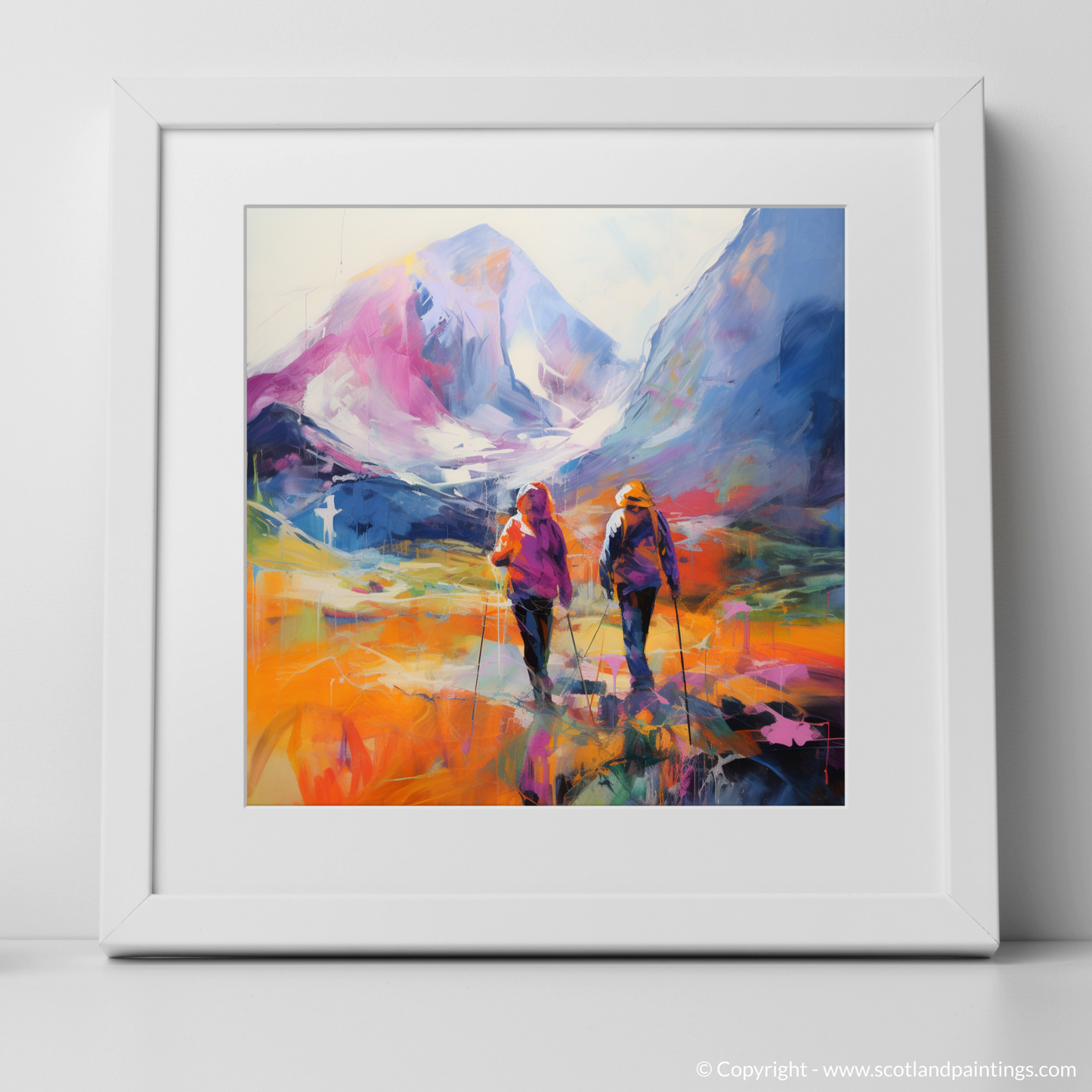 Art Print of Hikers in Glencoe with a white frame