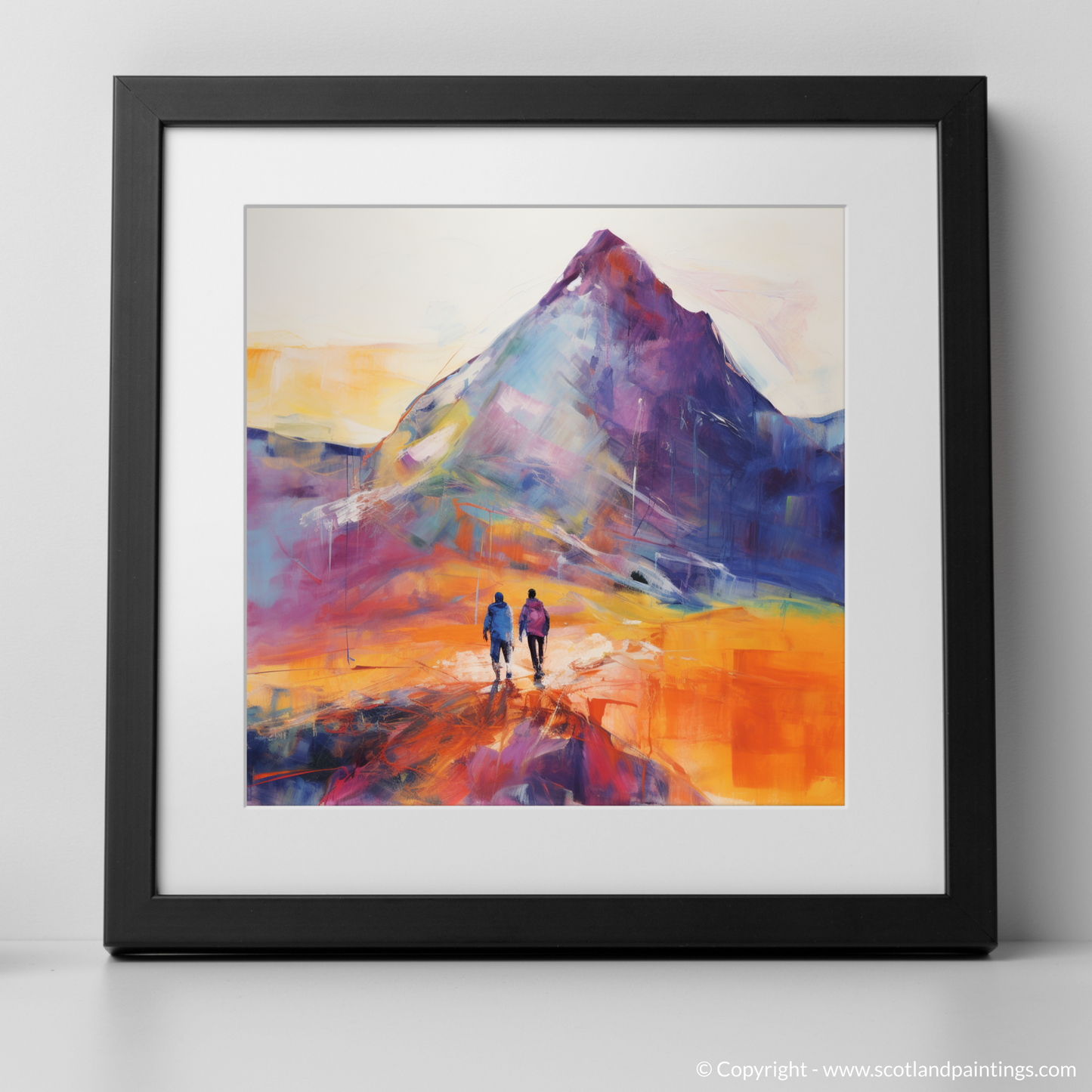 Art Print of Hikers in Glencoe with a black frame