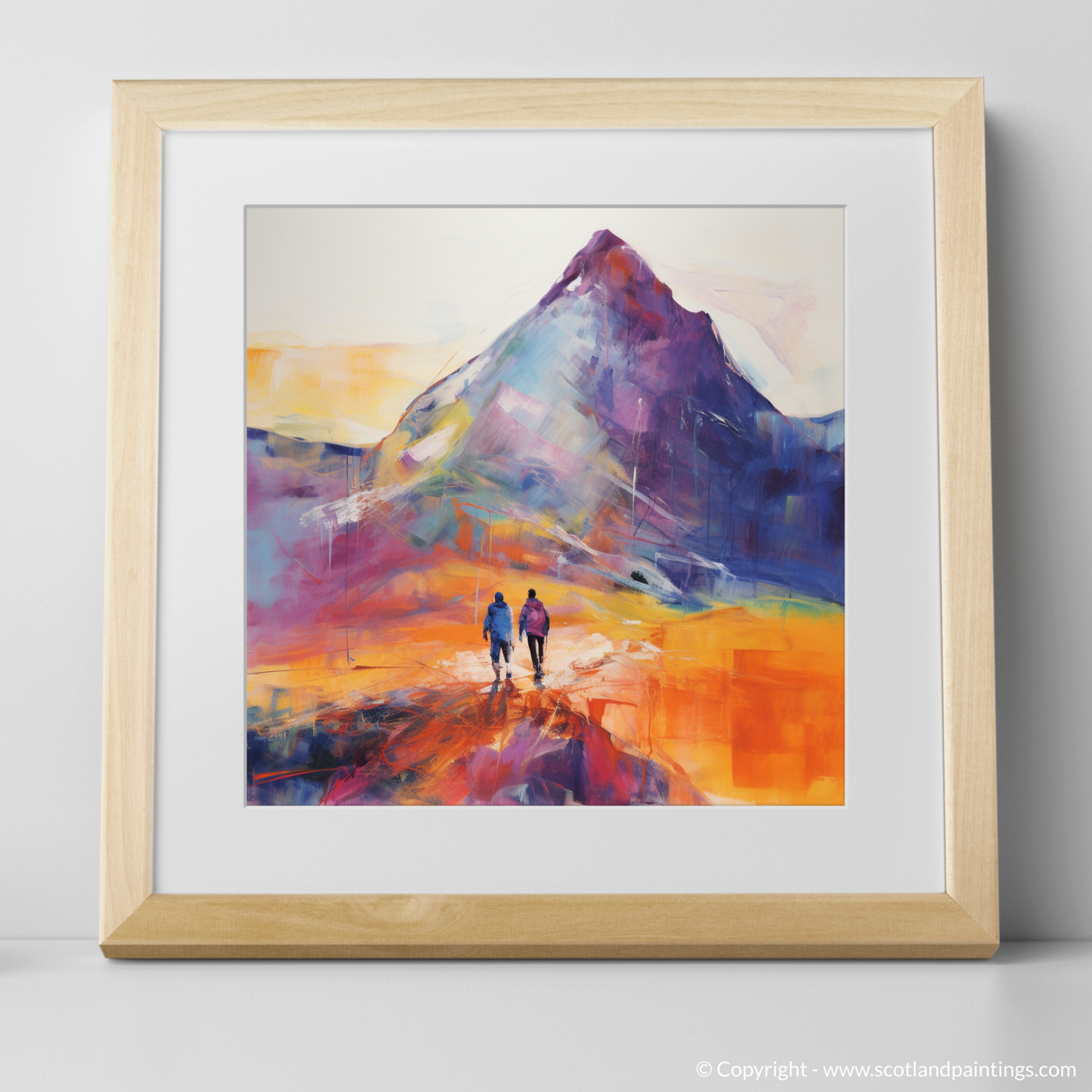 Art Print of Hikers in Glencoe with a natural frame