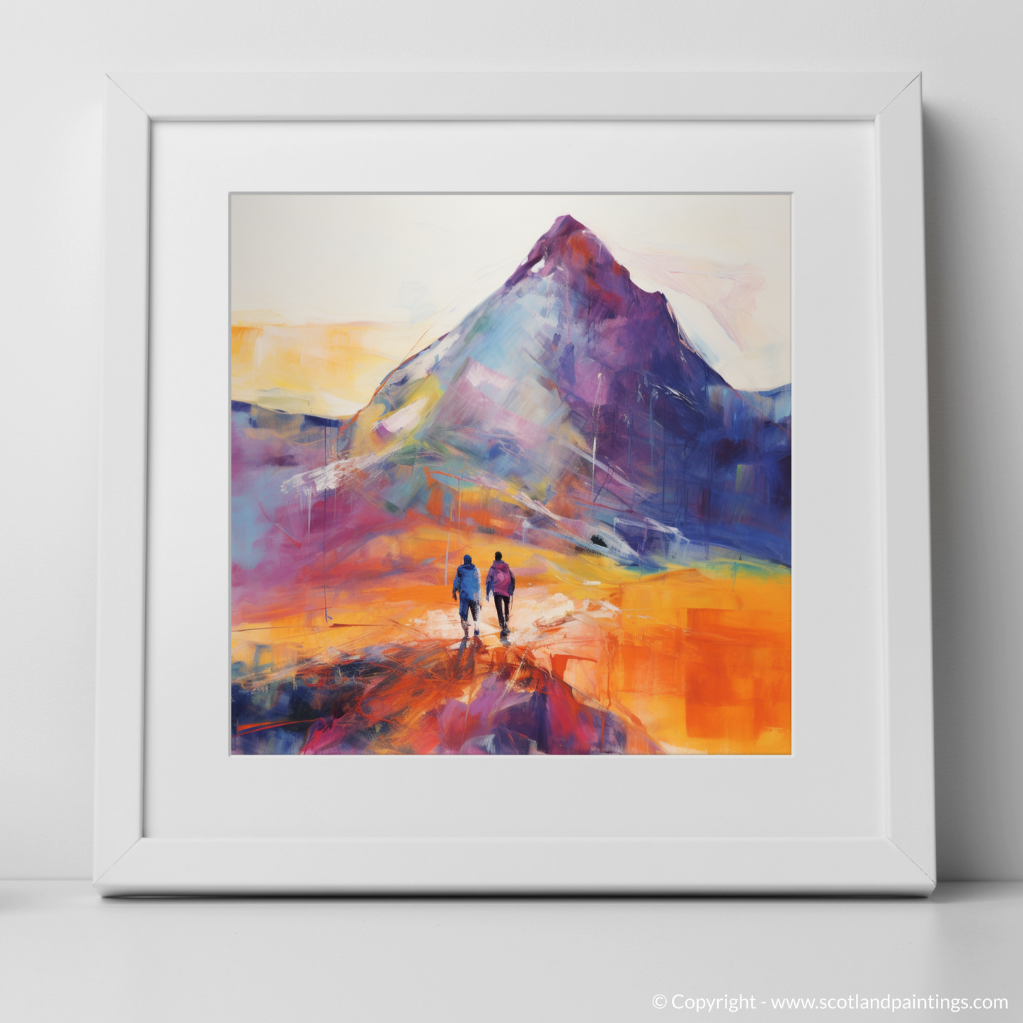 Art Print of Hikers in Glencoe with a white frame