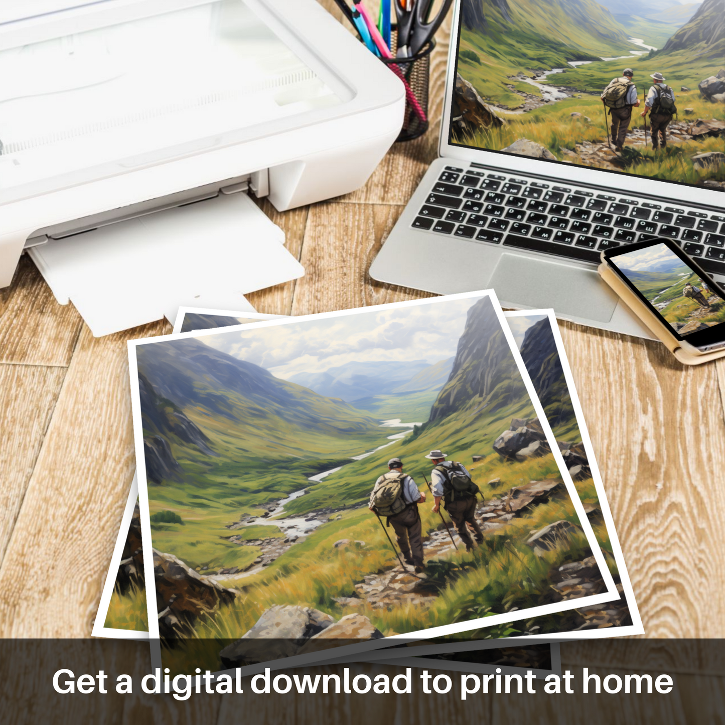 Downloadable and printable picture of Hikers in Glencoe