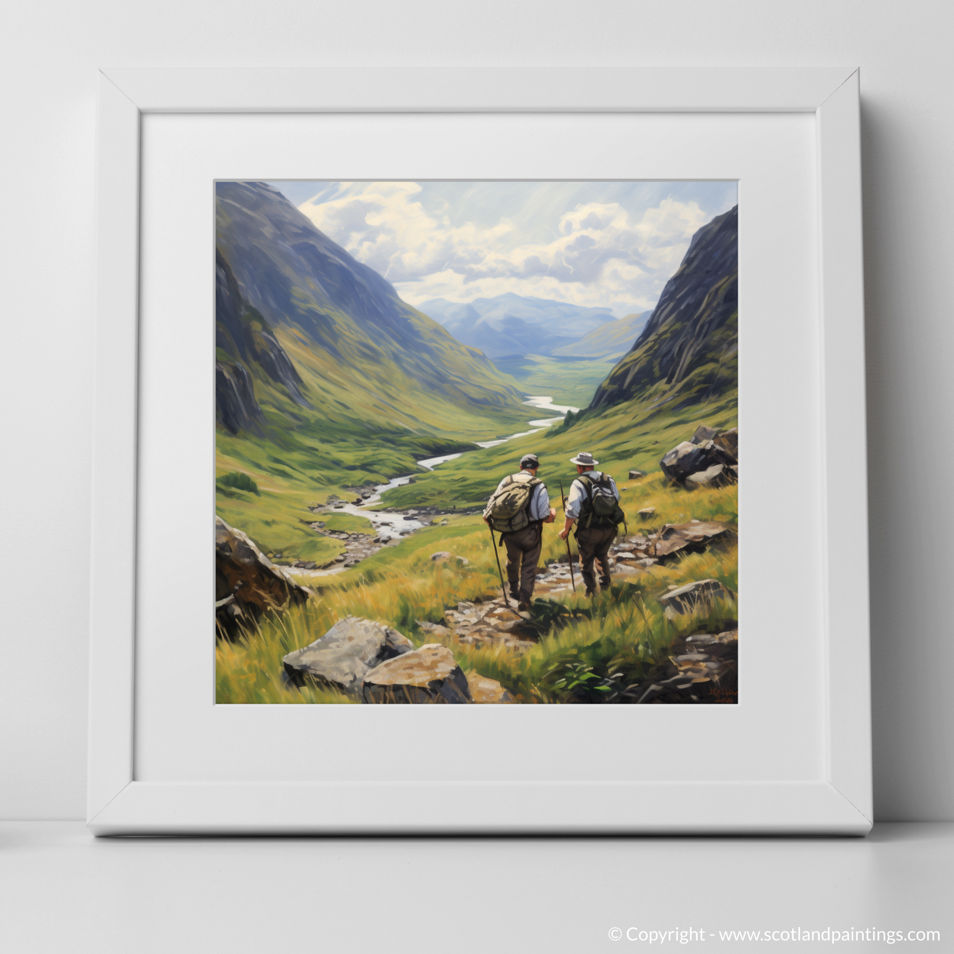 Art Print of Hikers in Glencoe with a white frame