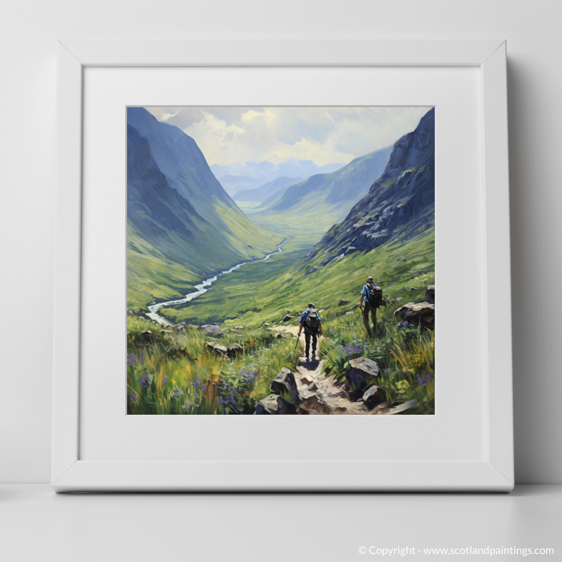 Art Print of Hikers in Glencoe with a white frame