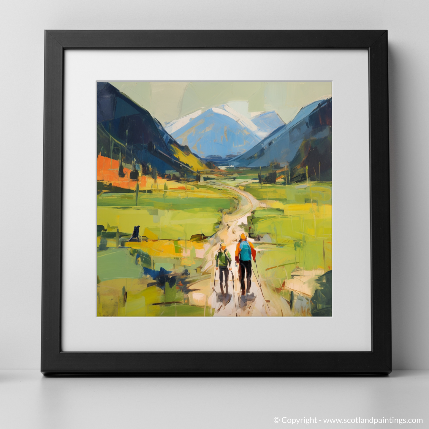 Art Print of Hikers in Glencoe with a black frame