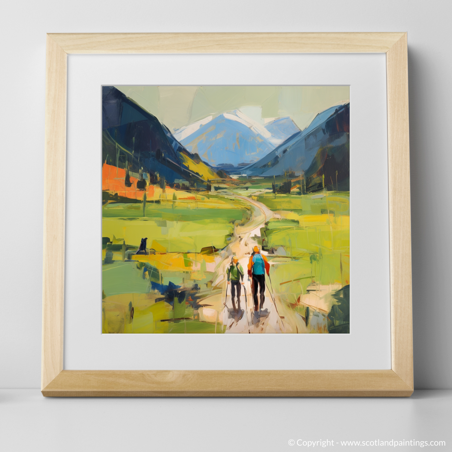 Art Print of Hikers in Glencoe with a natural frame