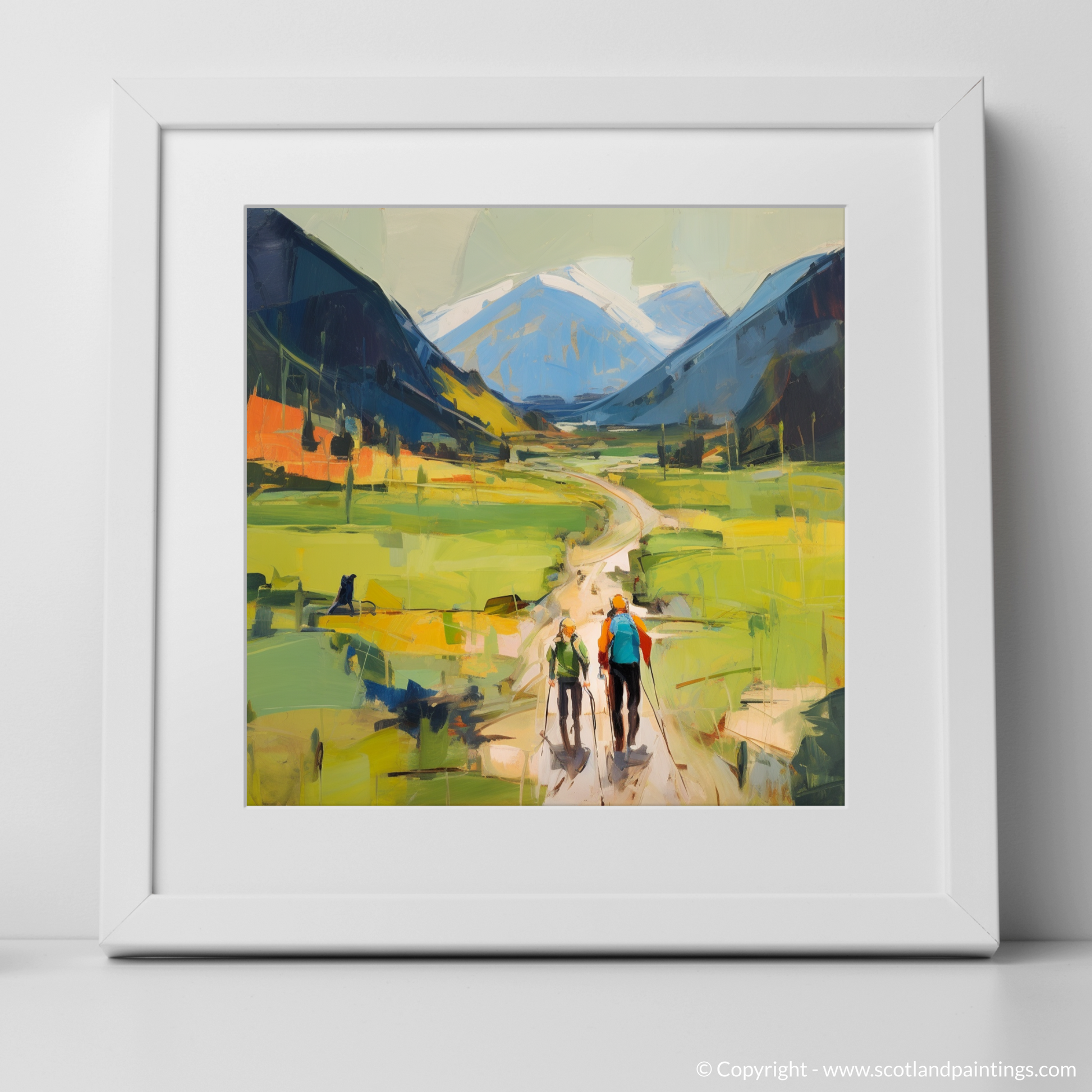 Art Print of Hikers in Glencoe with a white frame