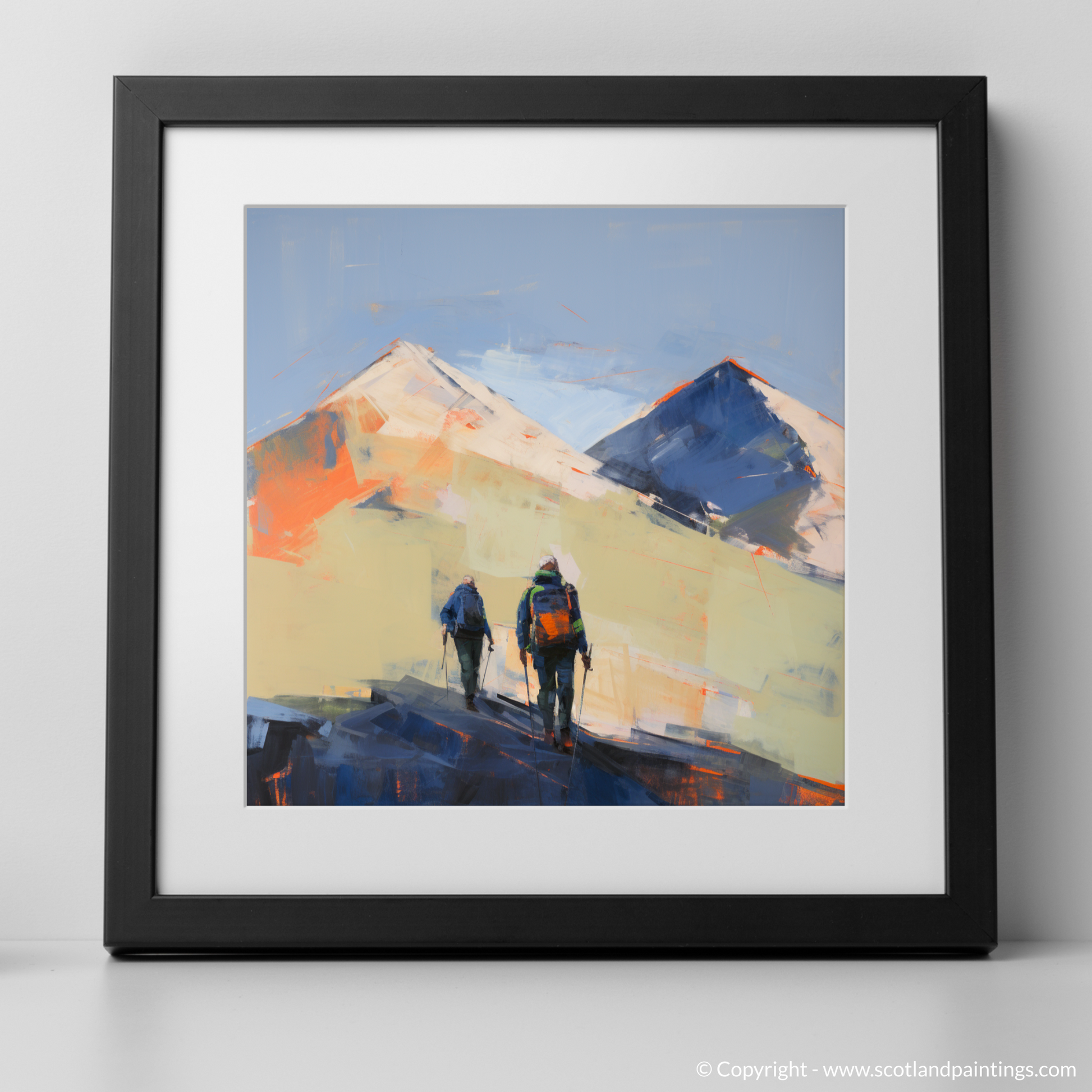 Art Print of Hikers in Glencoe with a black frame