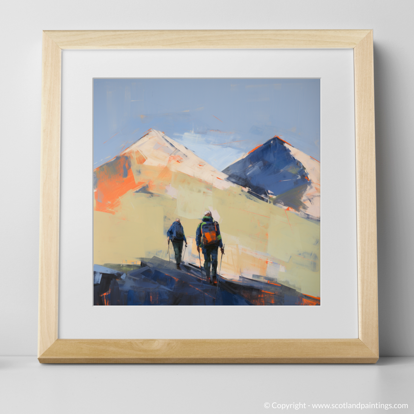 Art Print of Hikers in Glencoe with a natural frame