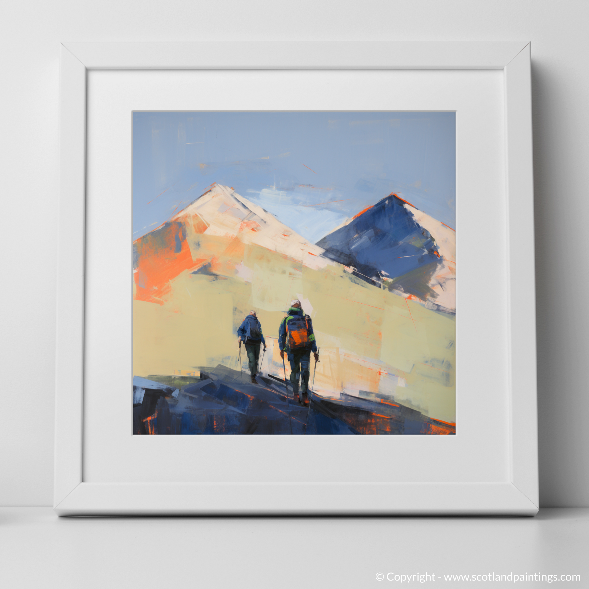 Art Print of Hikers in Glencoe with a white frame