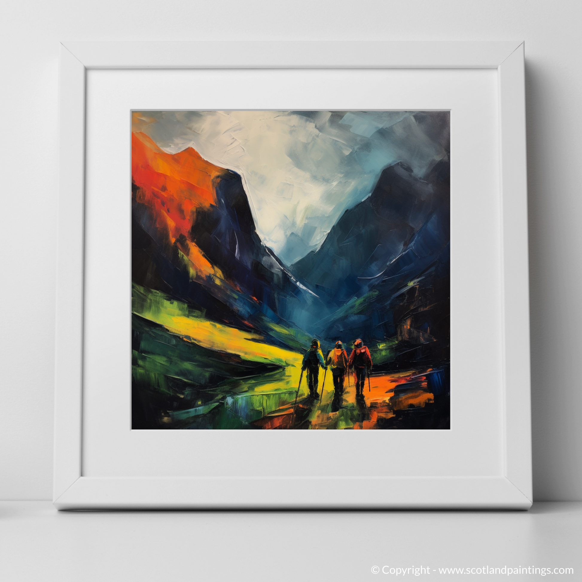 Art Print of Hikers in Glencoe with a white frame