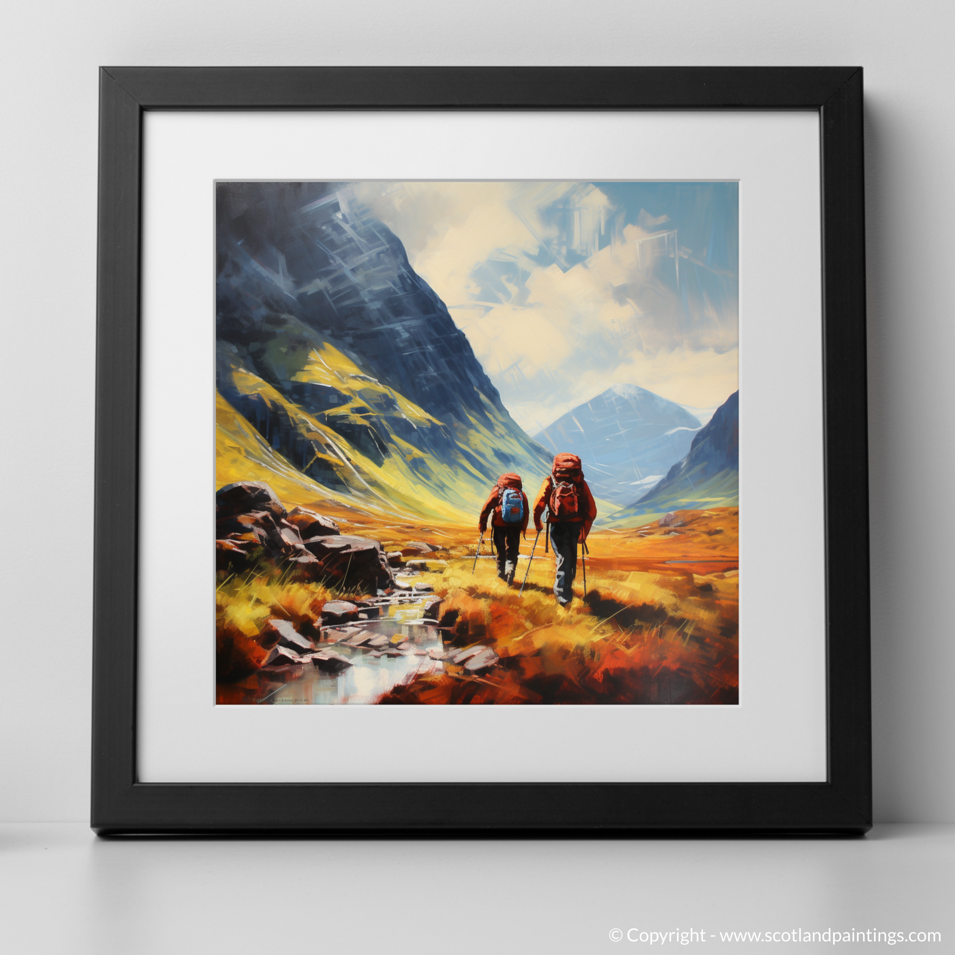 Art Print of Hikers in Glencoe with a black frame