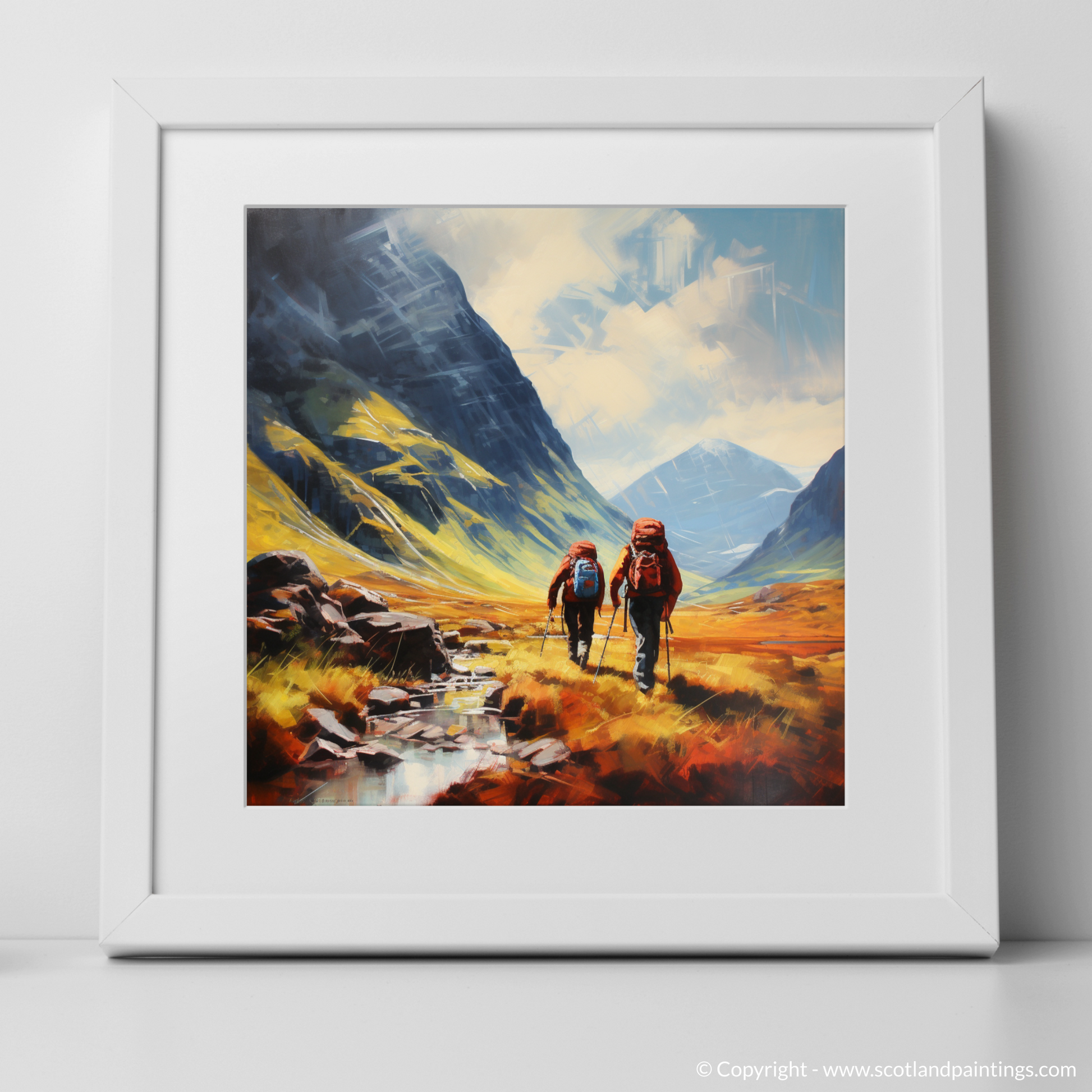 Art Print of Hikers in Glencoe with a white frame