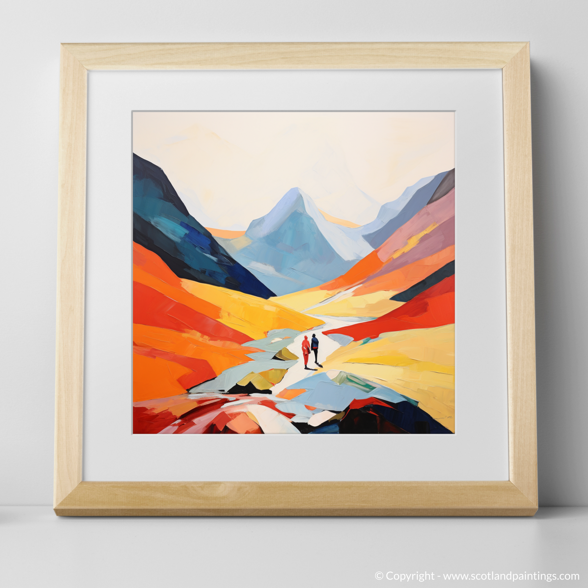 Art Print of Hikers in Glencoe with a natural frame