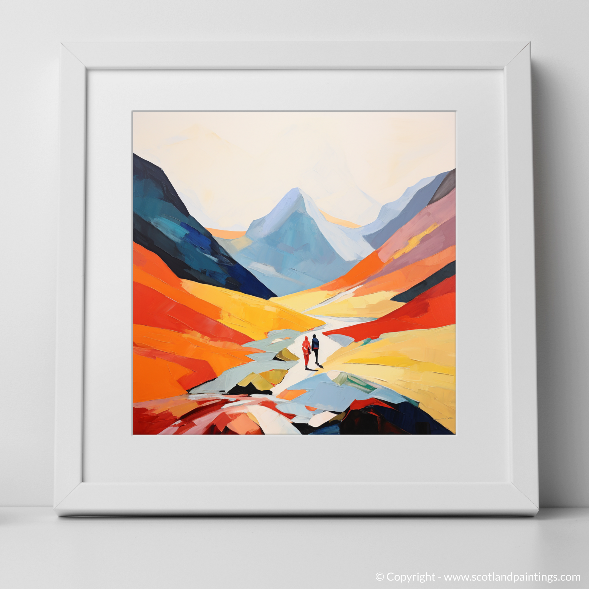 Art Print of Hikers in Glencoe with a white frame