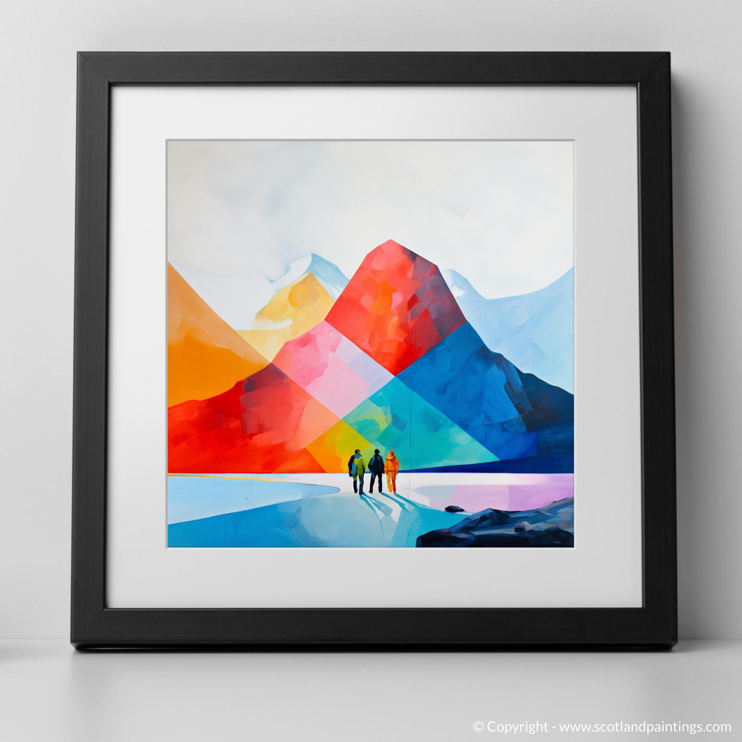 Art Print of Hikers in Glencoe with a black frame