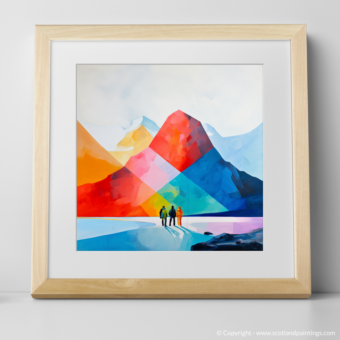 Art Print of Hikers in Glencoe with a natural frame