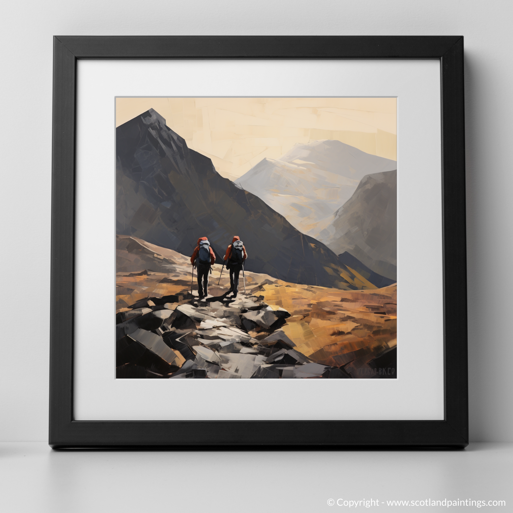 Art Print of Hikers in Glencoe with a black frame