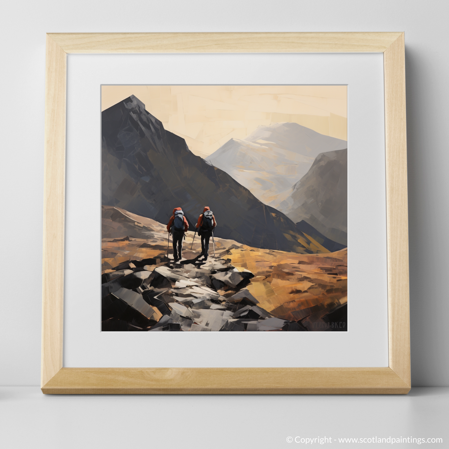 Art Print of Hikers in Glencoe with a natural frame