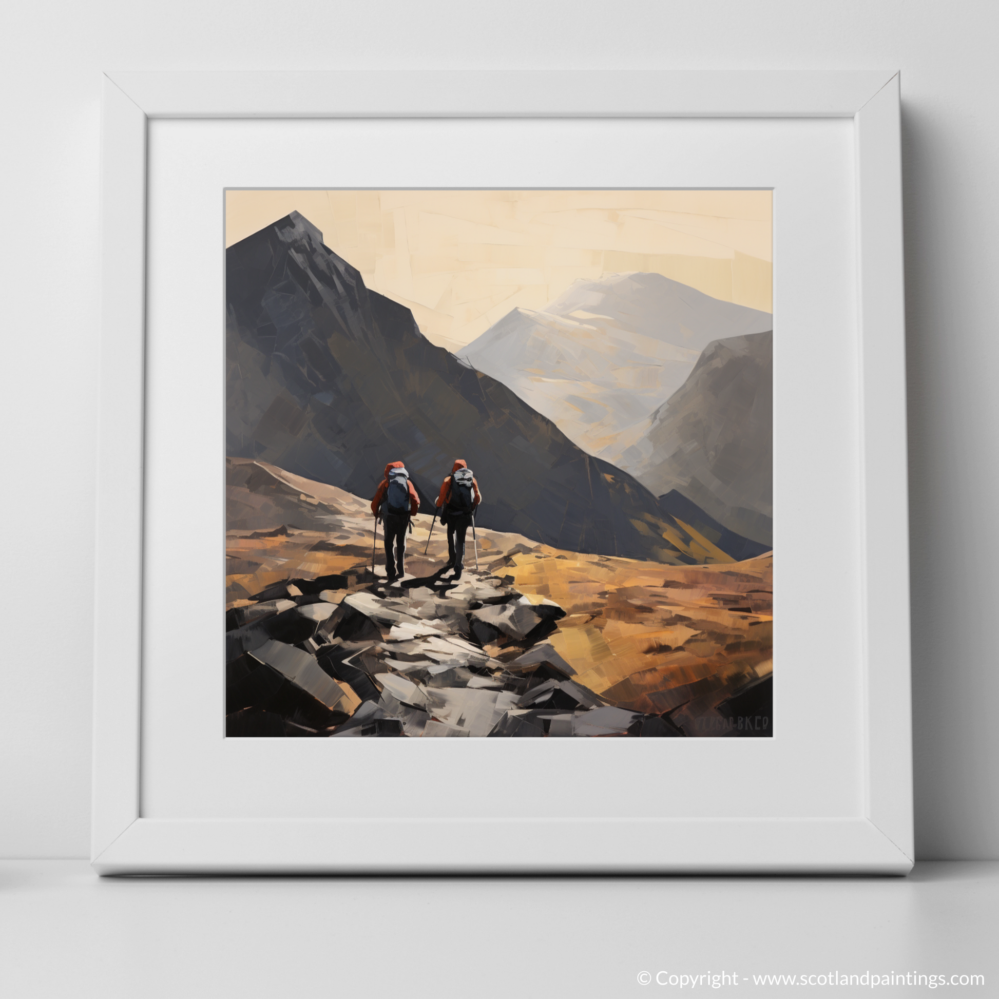 Art Print of Hikers in Glencoe with a white frame