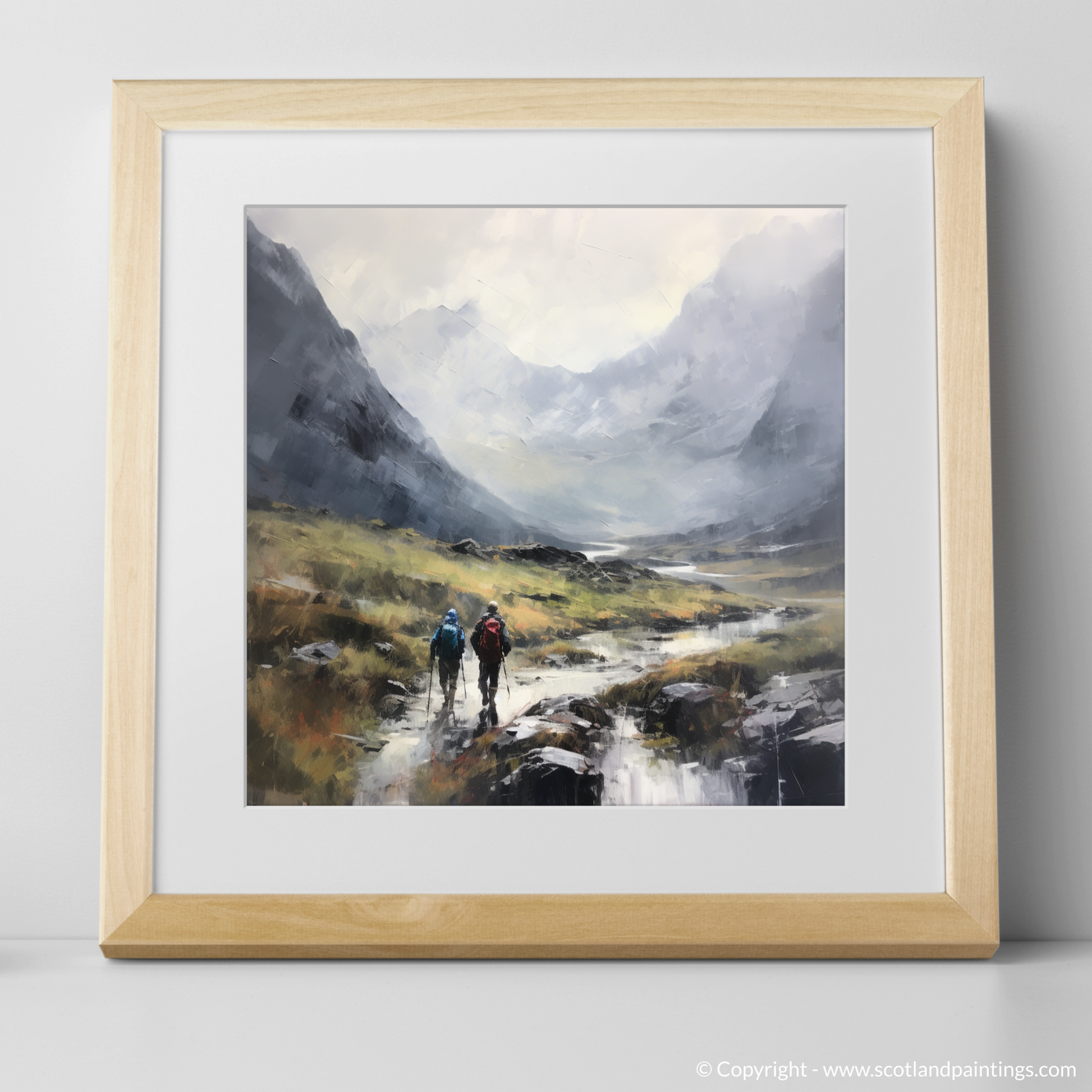 Art Print of Hikers in Glencoe with a natural frame