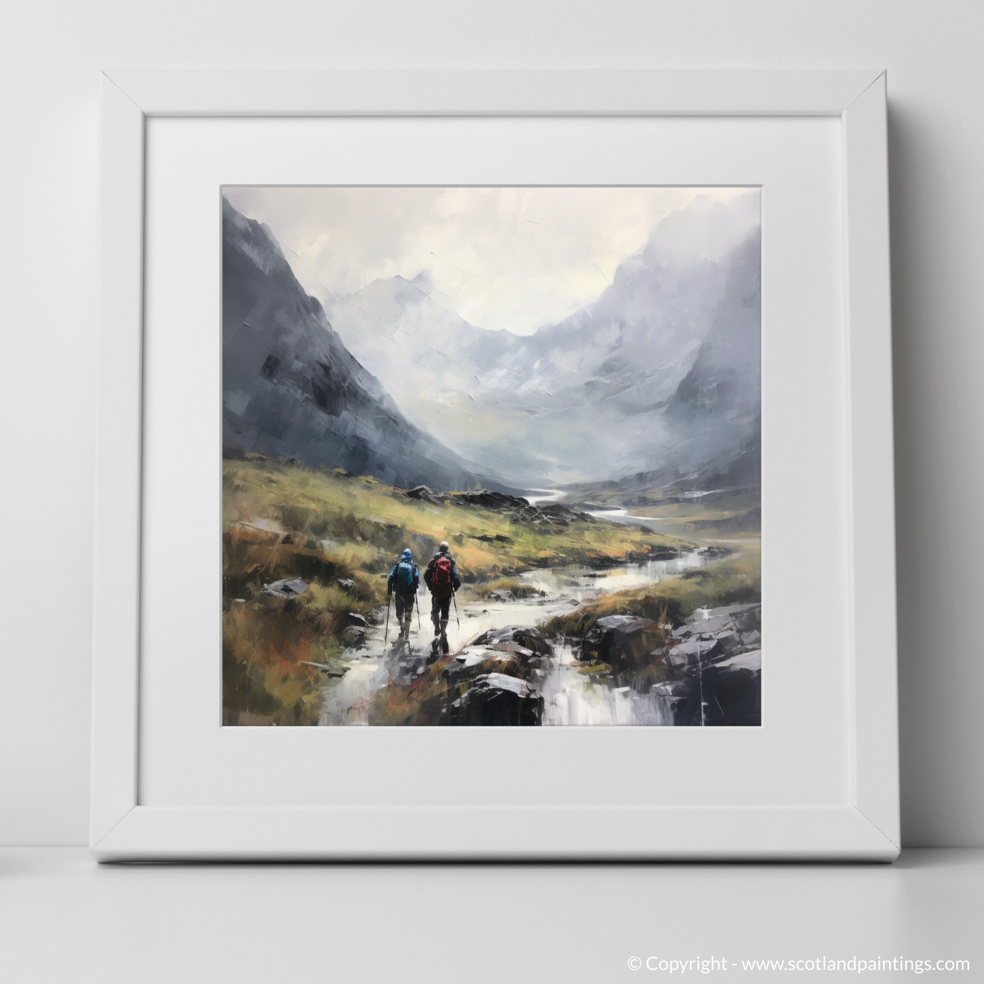 Art Print of Hikers in Glencoe with a white frame