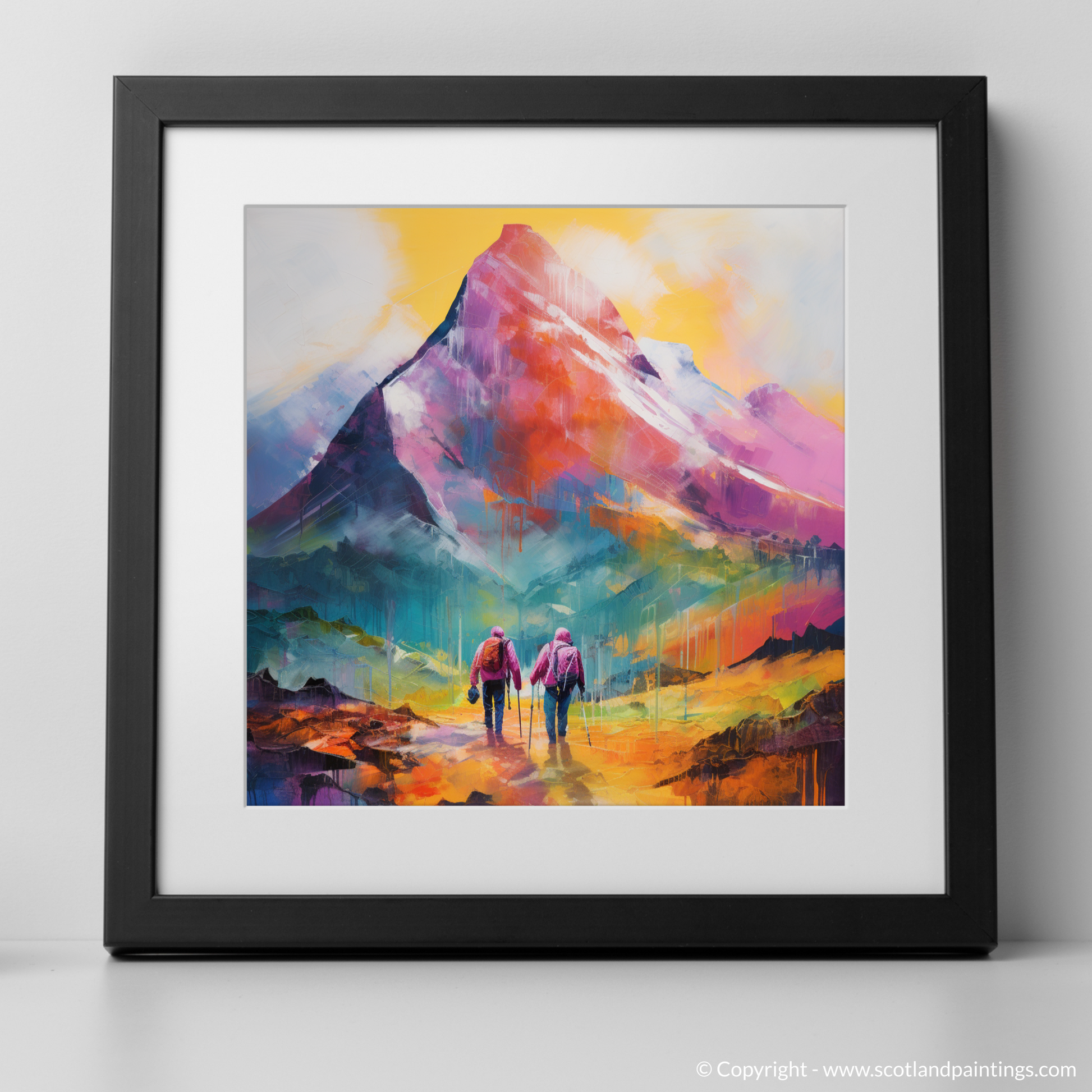 Art Print of Hikers in Glencoe with a black frame