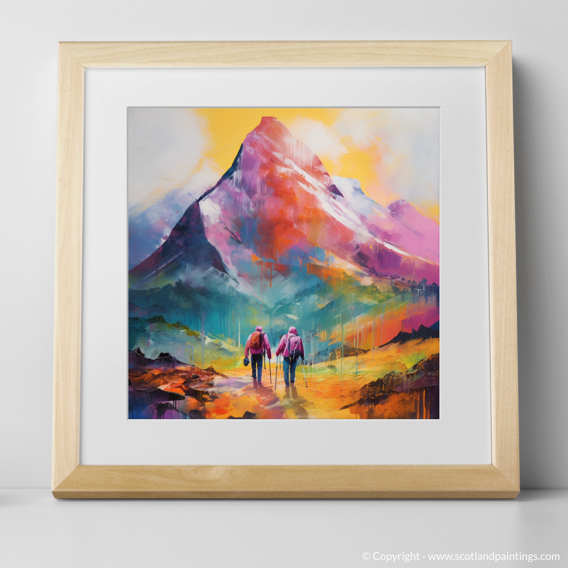 Art Print of Hikers in Glencoe with a natural frame