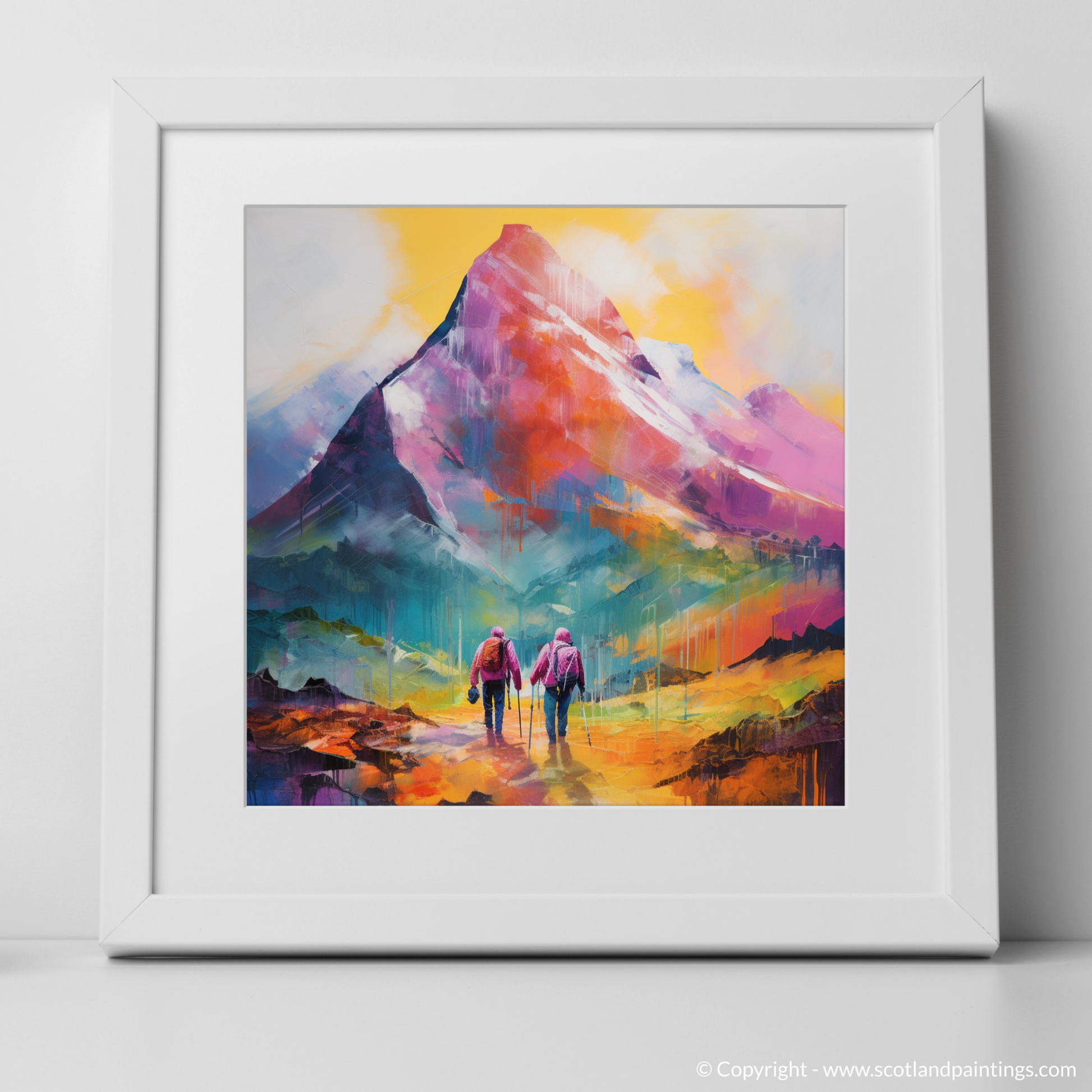 Art Print of Hikers in Glencoe with a white frame