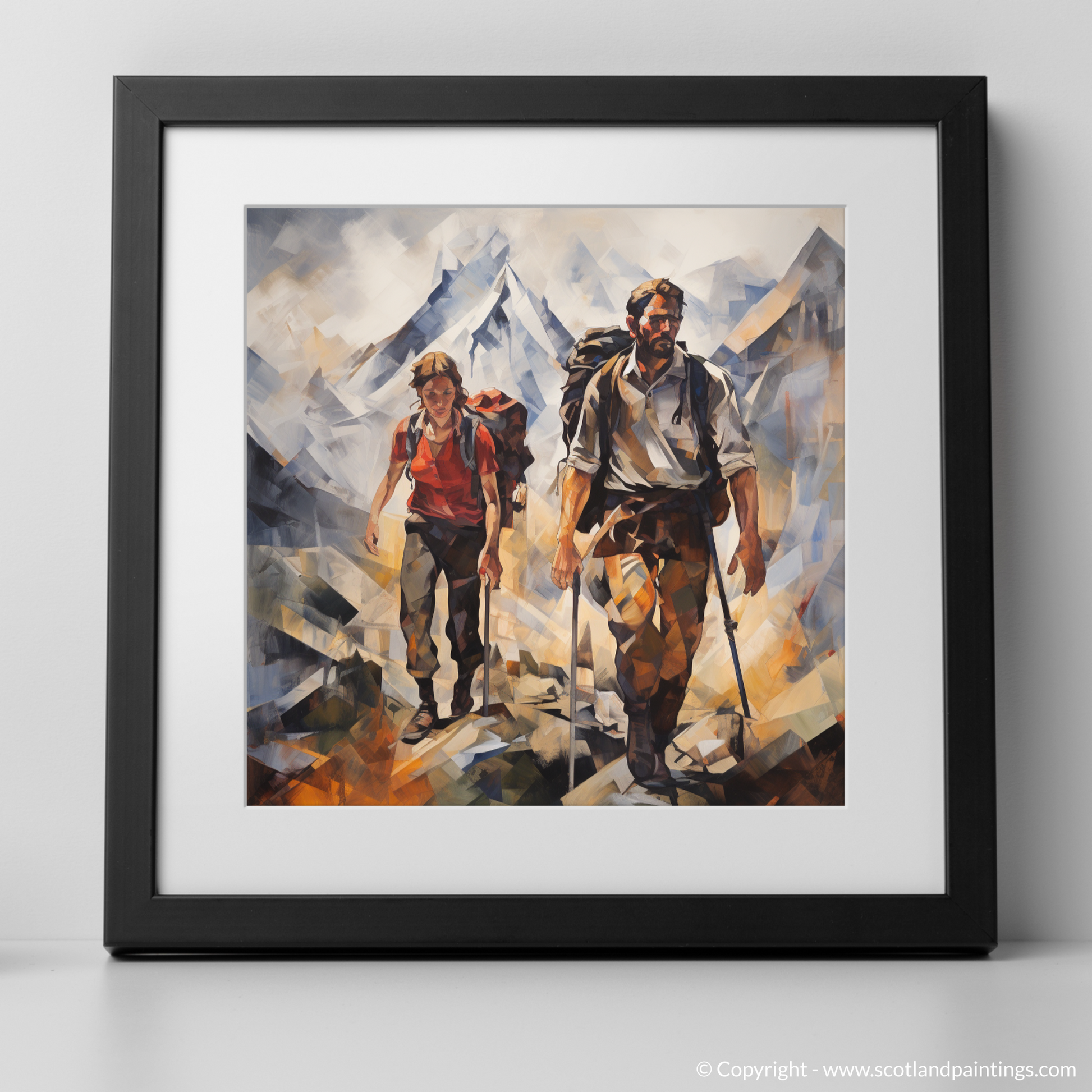 Art Print of Hikers in Glencoe with a black frame