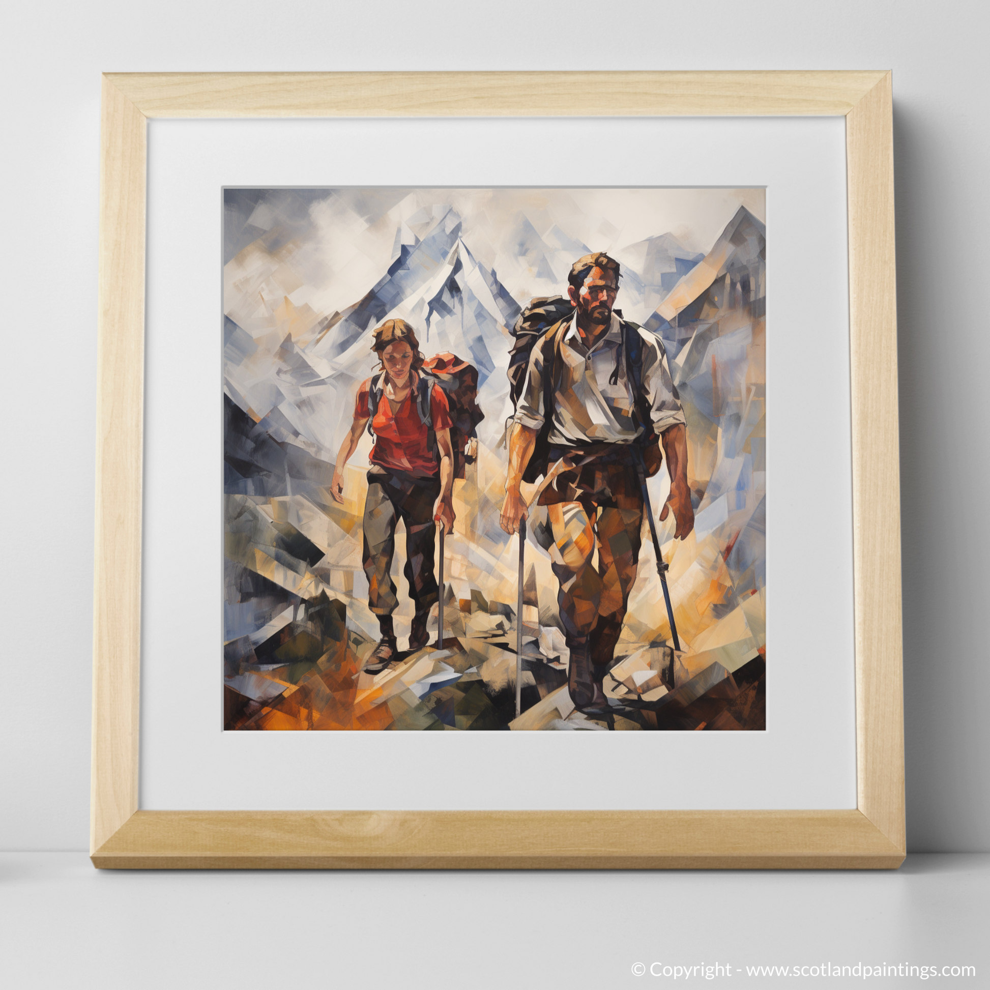 Art Print of Hikers in Glencoe with a natural frame