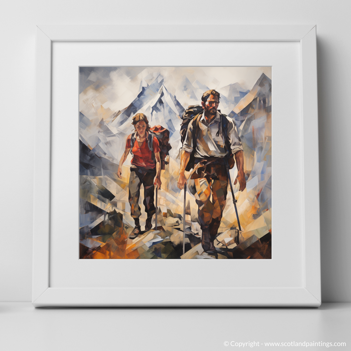 Art Print of Hikers in Glencoe with a white frame