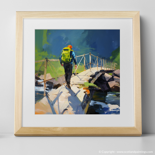 Backpacker's Journey Across Glencoe's Rustic Bridge
