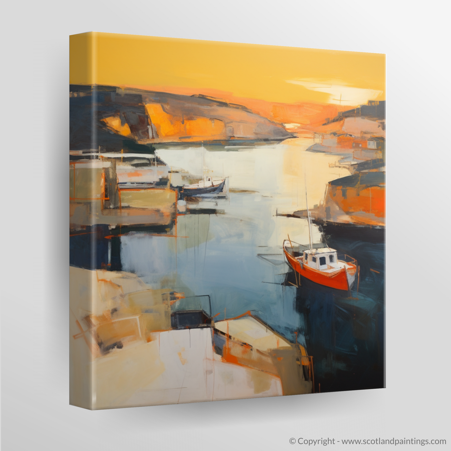 Golden Embrace at St Abba's Harbour - An Abstract Impressionist Ode to the Scottish Coast