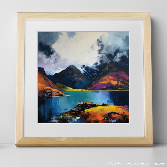 Art Print of Loch Coruisk with a stormy sky with a natural frame